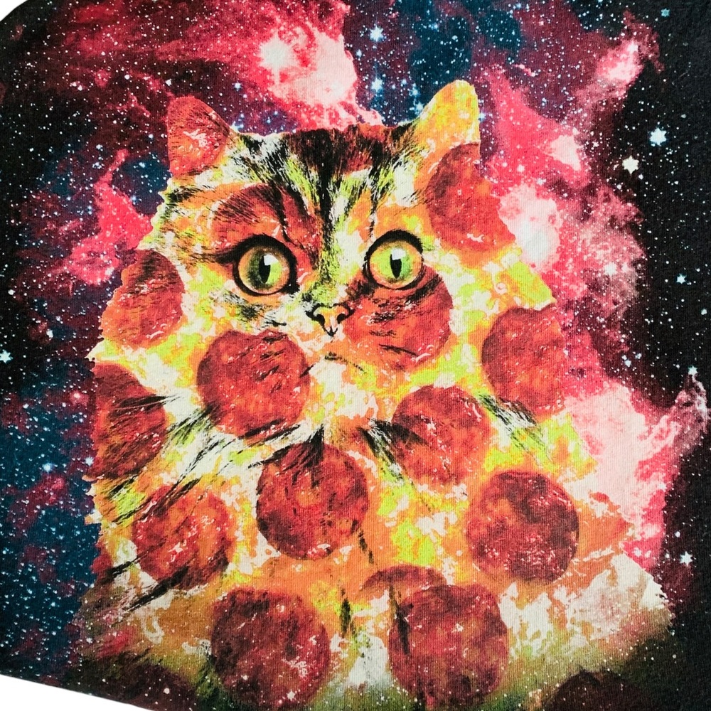 WALNUT & 39th Pizza Space‎ Cat T Shirt | Black | Size XL